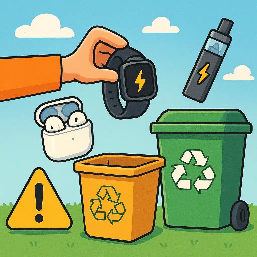 Cómo reciclar pequeños aparatos con litio (auriculares, vapes, relojes) sin riesgos