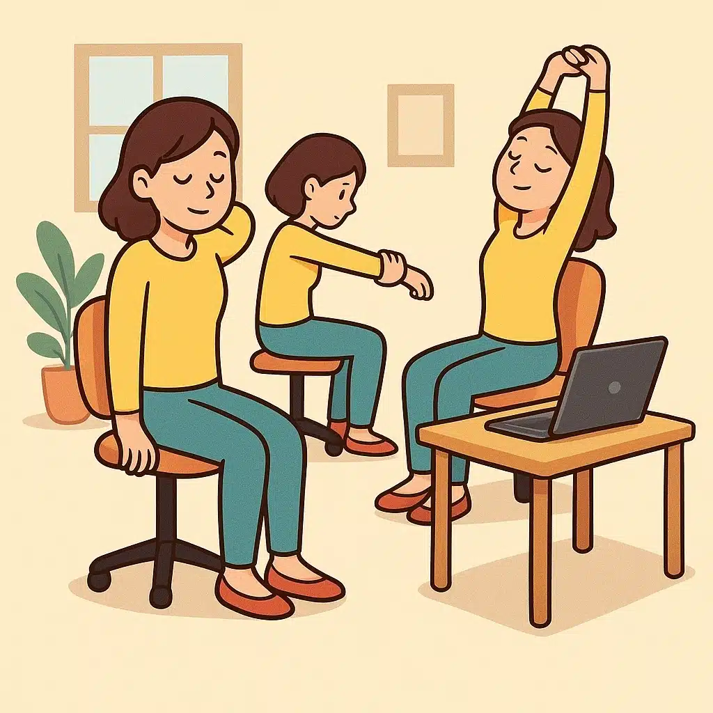 Rutina de estiramientos para gente que teletrabaja en mesa pequeña