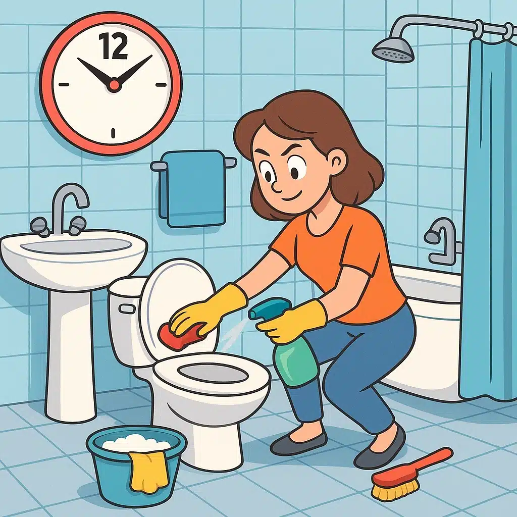 Guía de limpieza rápida de baño en 12 minutos con orden fijo