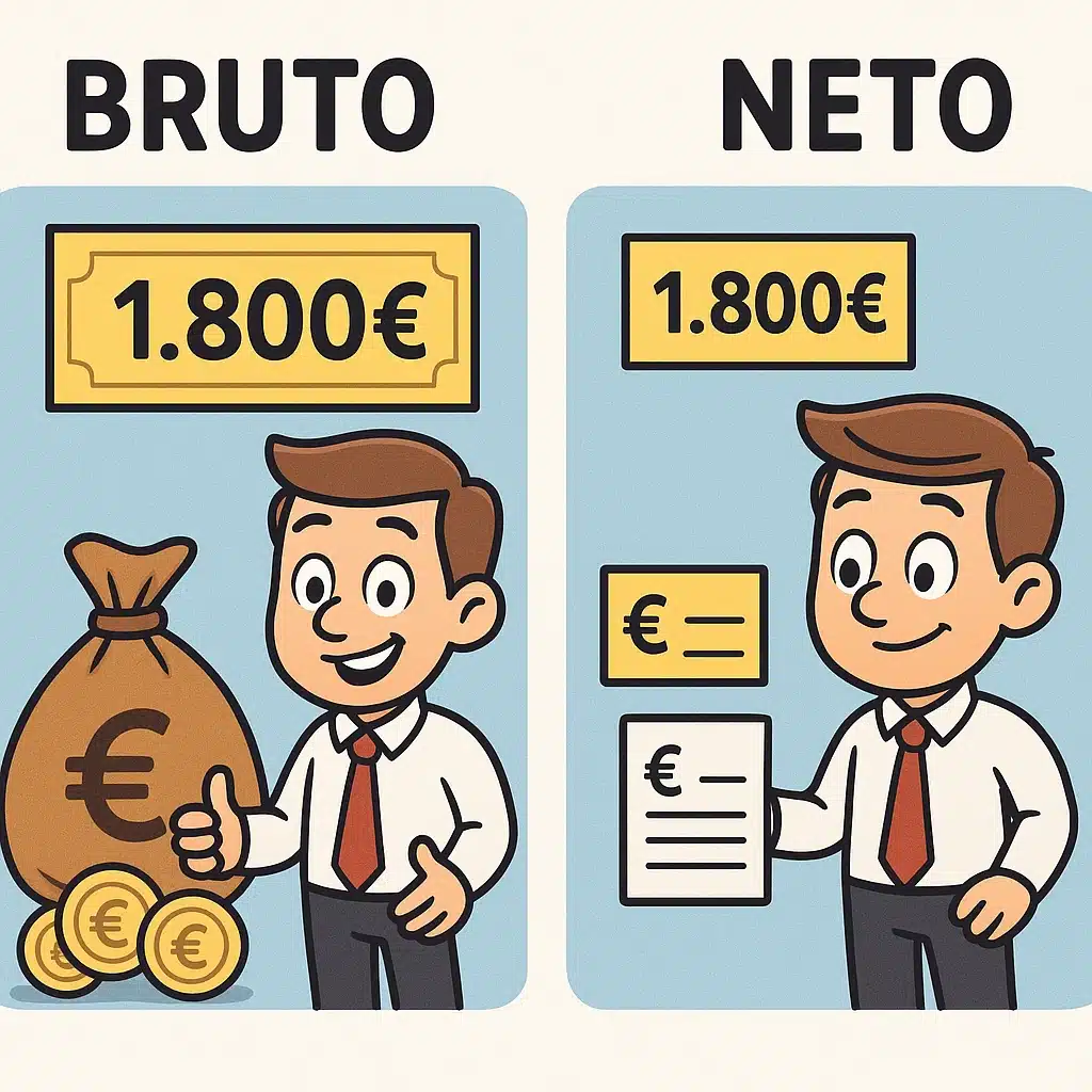 Salario bruto vs neto con un ejemplo de 1.800€: cuentas claras